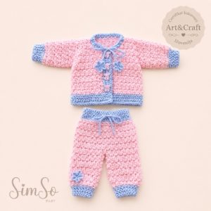 Kvačkan komplet za dojenčico SimSo Blossom Sky – jopica in hlače